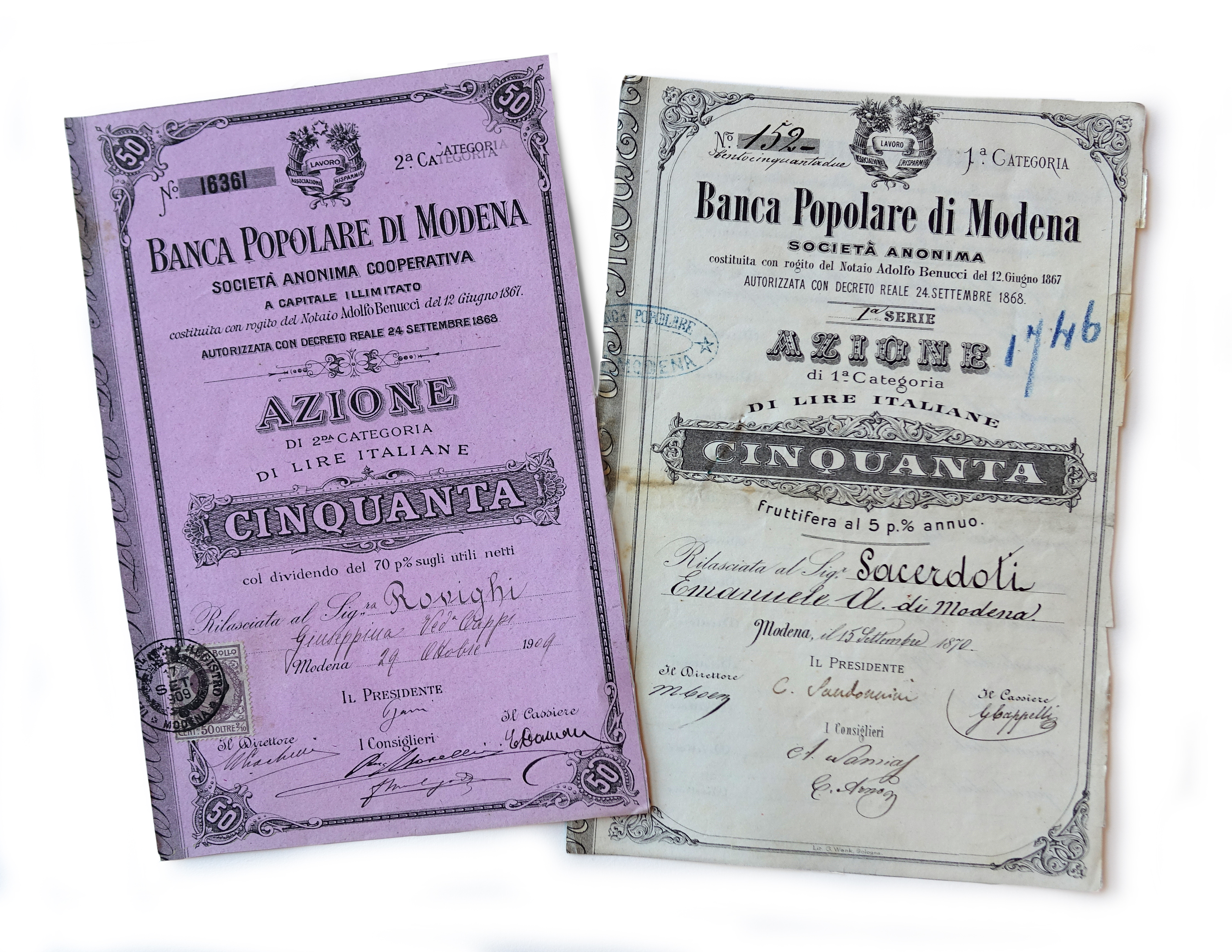 Immagine di due documenti della Banca Popolare 