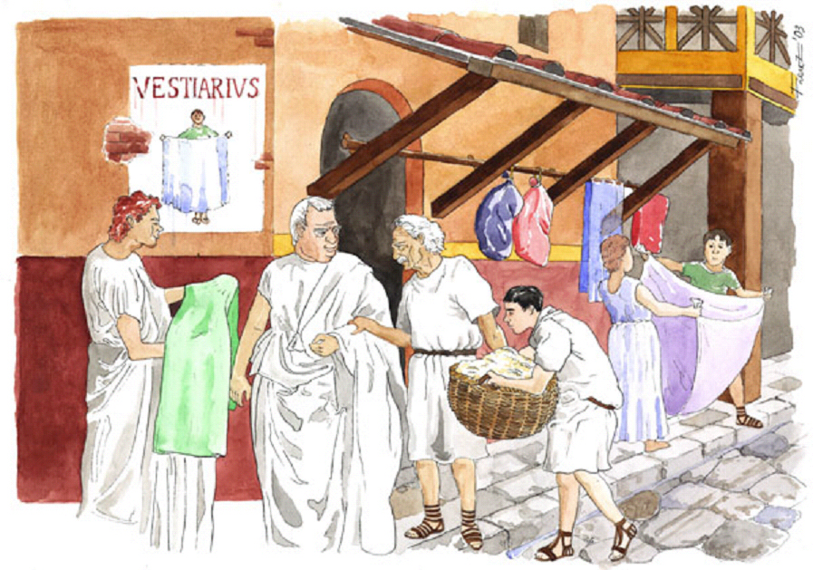 Antichi romani raffigurati come in un disegno.